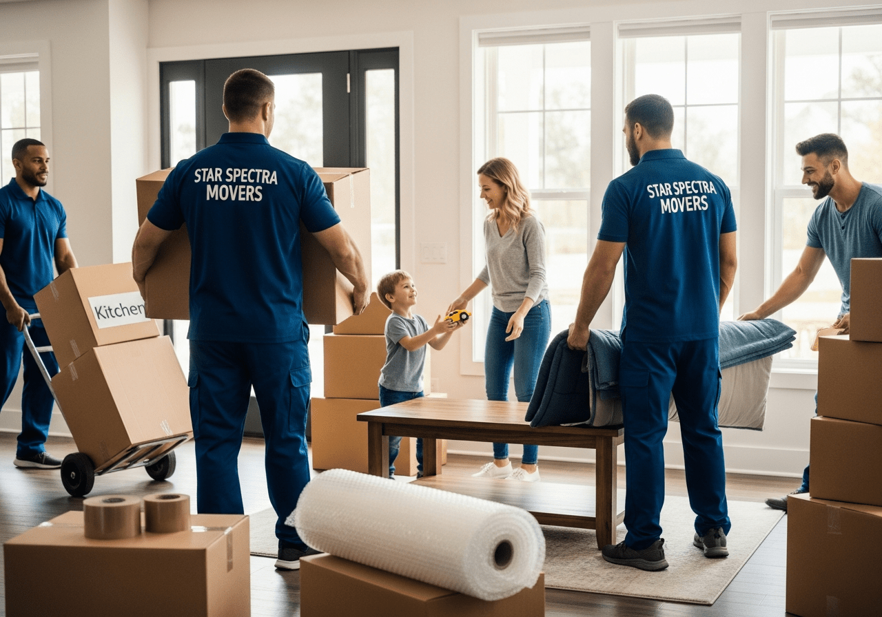 Team collecting boxes and furniture from home